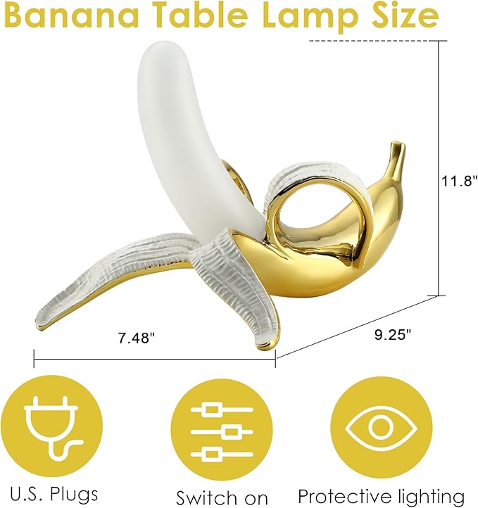 Modern Banana Table Lamp, Desk Lamp,Led Night Light Plating Resin Banana Lighting Fixture for Living Room, Bedroom,Home Office,Kids Room(Lying-Plated) - LeafyLoom