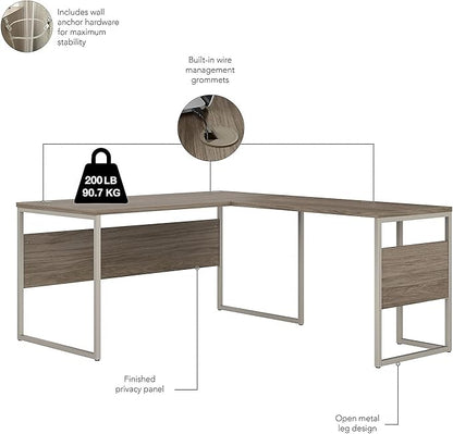 Bush Business Furniture Hybrid 60-inch W L-Shaped Table Desk with Metal Legs, Modern Hickory (HYB027MH) - LeafyLoom