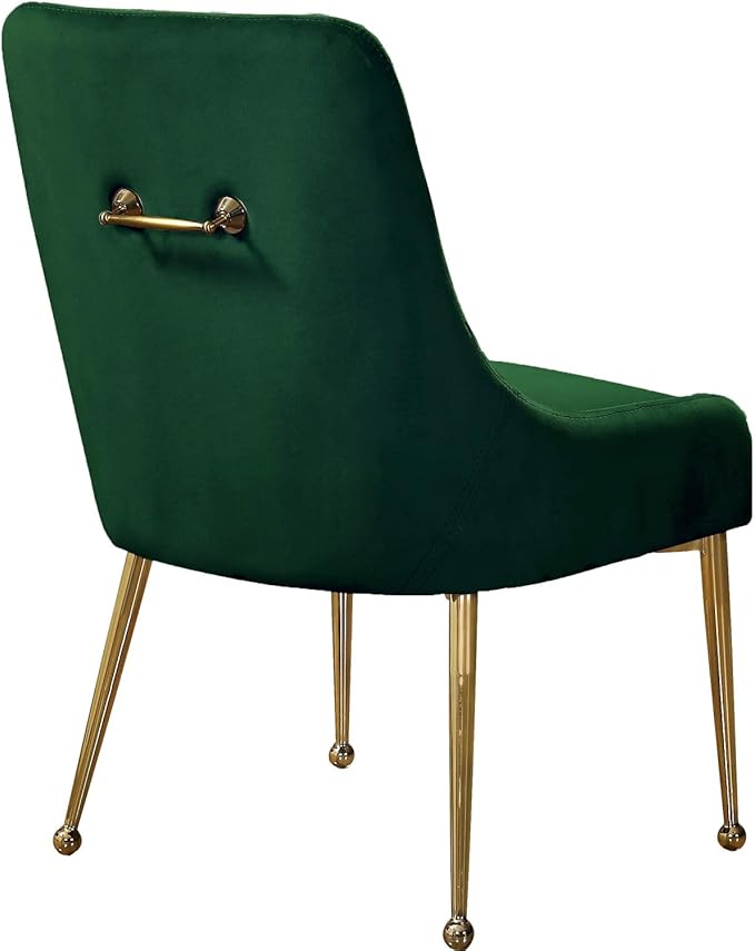 Meridian Furniture Owen Collection Modern | Contemporary Velvet Upholstered Dining Chair with Polished Gold Legs, Set of 2, 24" W x 21" D x 34.5" H, Green - LeafyLoom