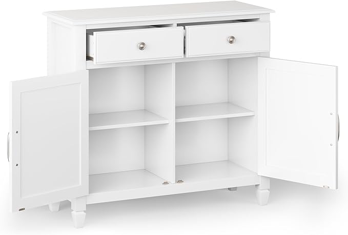 SIMPLIHOME Connaught SOLID WOOD 40 inch Wide Traditional Entryway Storage Cabinet in White for the Living Room, Entryway and Family Room - LeafyLoom