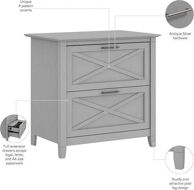 Bush Furniture Key West 2 Drawer Lateral File Cabinet in Cape Cod Gray | Document Storage for Home Office | Accent Chest with Drawers - LeafyLoom