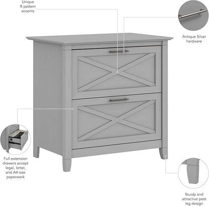 Bush Furniture Key West 2 Drawer Lateral File Cabinet in Cape Cod Gray | Document Storage for Home Office | Accent Chest with Drawers - LeafyLoom