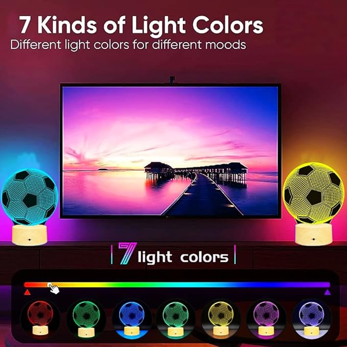 Soccer Gifts Light, Soccer 3D Illusion Lamp Best Gifts for Teen Boys Night Light for Kids Bedroom Room, Football Decor with Remote Control 7 Colors Changing Lights for Birthday, Halloween, Xmas Gift - LeafyLoom