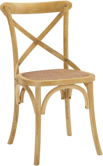 Modway Gear Rustic Modern Farmhouse Elm Wood Rattan Dining Chair in Natural - LeafyLoom