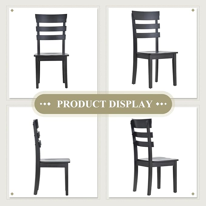 COLAMY Wooden Dining Chairs Set of 6, Ladder High Back Kitchen Side Chair, Farmhouse Armless Dining Room Chairs with Adjustable Foot Pegs, Black - LeafyLoom