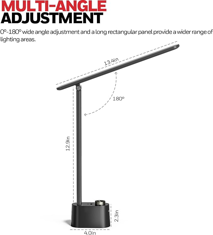 Honeywell Sunturalux™ LED Desk Lamp with USB Charging Ports HWT-H01 - Stepless Dimmable Eye Caring Desk Light for Home Office Bedroom Bedside College Dorm, Foldable Table Lamp Reading Lamp Black - LeafyLoom