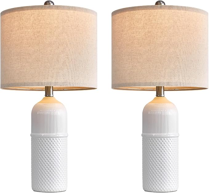 Table Lamps - Set of 2 (22.5") Modern White Ceramic Table Lamps for Living Room Table Lamps for Bedroom Study Room Office Dorm Farmhouse Nightstand End Table Lamps（White） - LeafyLoom