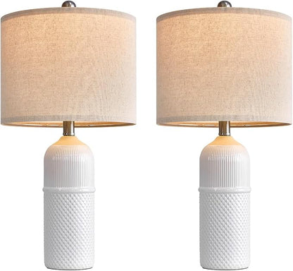 Table Lamps - Set of 2 (22.5") Modern White Ceramic Table Lamps for Living Room Table Lamps for Bedroom Study Room Office Dorm Farmhouse Nightstand End Table Lamps（White） - LeafyLoom