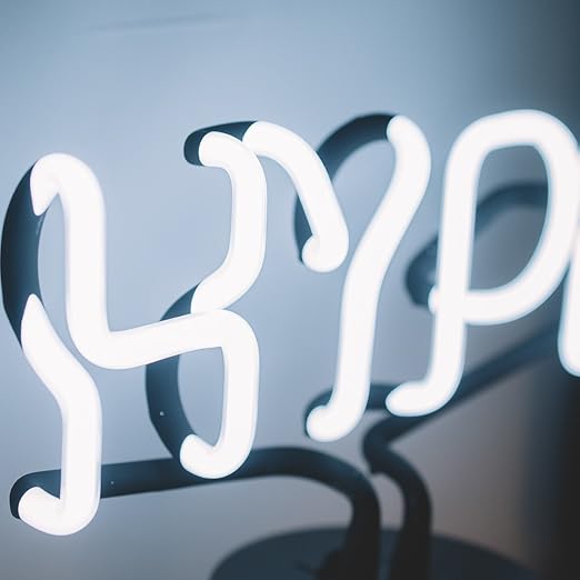 Amped & Co HYPE Real Neon Light Novelty Desk Lamp, Large 9.6x8.3", White Glow - LeafyLoom