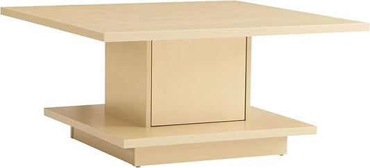 24/7 Shop at Home Lukas 31 inch Square Coffee Table with Hidden Storage and Base Shelf, Contemporary Furniture for Living Room, Home Office, Apartment, Small Space, Light Maple - LeafyLoom