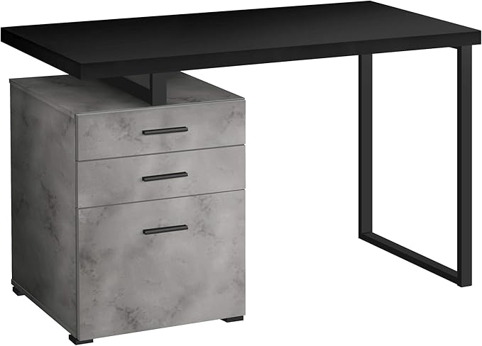 Monarch Specialties I 7647 Computer Desk, Home Office, Laptop, Left, Right Set-up, Storage Drawers, 48" L, Work, Metal, Laminate, Grey, Black, Contemporary - LeafyLoom