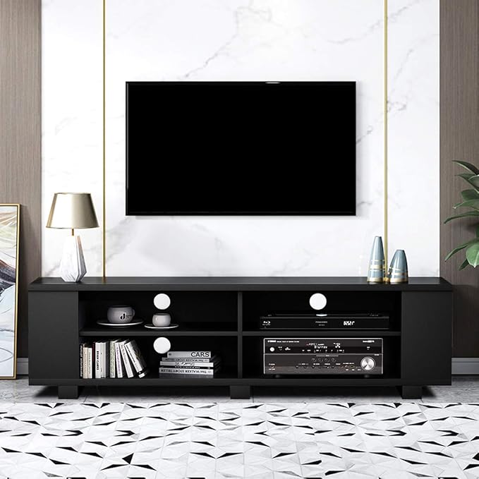 Wood TV Stand, Large, Black - LeafyLoom