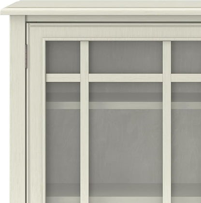 SIMPLIHOME Connaught Low Storage Cabinet, 46 inch, Antique White - LeafyLoom