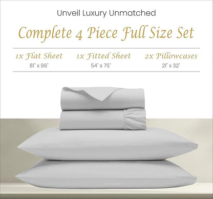 Egyptian Cotton Sheets Full Size - 1000 Thread Count Sheets for Full Size Bed, Long Staple Comfortable Luxury & Soft, 4-Piece Coziest Bedding Set, Fits Upto 18" Mattress - Light Grey Sheets - LeafyLoom