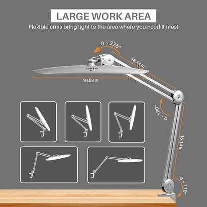 LED Desk Lamp with Clamp, Dimming Task Lamp for Reading Desktop Office Workbench Table Architect Sewing Study Home Craft, Bright 117PCS LEDs, 2200 Lumens 20 Inch Metal Swivel Arm Work Lamp - LeafyLoom