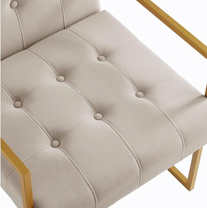 24KF Modern Taupe Velvet Button Tufted Accent Chair with Golden Metal Stand, Decorative Furniture Chairs for Living Room Bedroom - Taupe - LeafyLoom