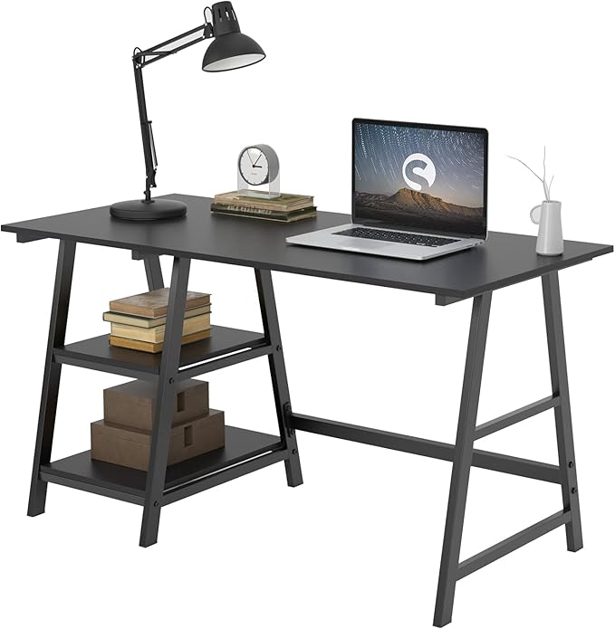 soges Computer Desk 47inches PC Desk Office Desk with Shelf Workstation for Home Office Use Writing Table,Black - LeafyLoom