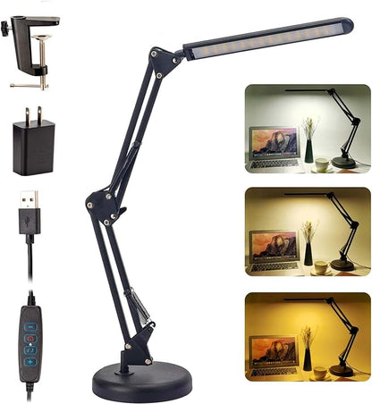 LED Desk Lamp, Metal Swing Arm Lamp, Eye-Caring Dimmable Table Lamp led,Flexible Arm Table Lamp led, 3 Color Modes, 9 Brightness Dimming Reading Light with USB Port - LeafyLoom