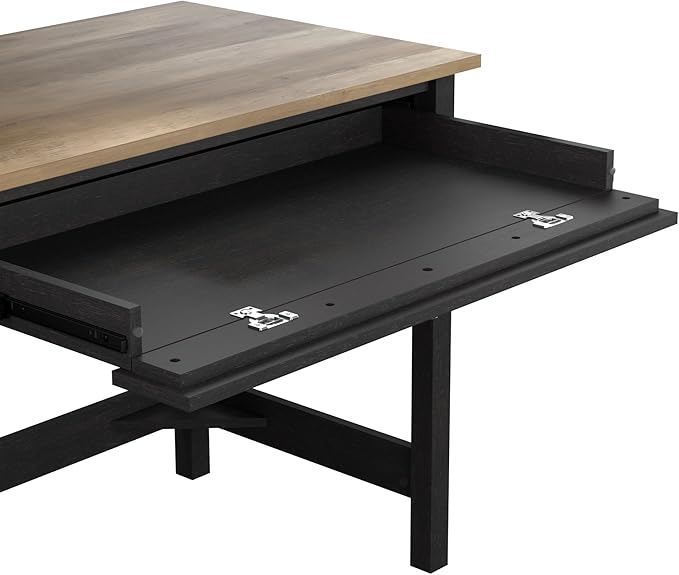 Bush Furniture Mayfield 54W Computer Desk with Shelves in Vintage Black and Reclaimed Pine| Table and Storage for Home Office Workspace - LeafyLoom