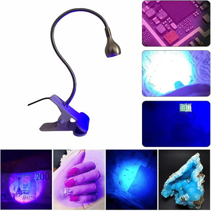 UV Nail Lamp, UV Light for Nails UV LED Light Fixtures with Gooseneck and Clamp Mini Desk Light Clamp Portable Gooseneck for Outdoor Stall Gel Nail Curing, 5V USB Input (Slive,Round Head) - LeafyLoom