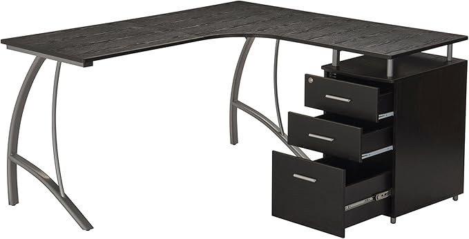 Techni Mobili Modern Computer File Cabinet and Storage L-Shaped Desk, Espresso - LeafyLoom