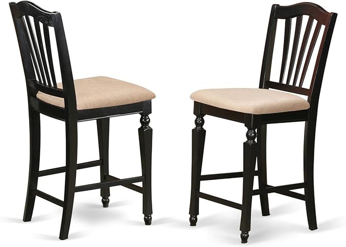 East West Furniture JACH5-BLK-C 5 Piece Kitchen Counter Set Includes a Round Dining Room Table with Pedestal and 4 Linen Fabric Upholstered Dining Chairs, 36x36 Inch, Black & Cherry - LeafyLoom