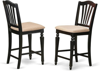 East West Furniture EDCH5-BLK-C Eden 5 Piece Counter Height Set Includes a Round Kitchen Table with Pedestal and 4 Linen Fabric Dining Room Chairs, 30x30 Inch, Black & Cherry - LeafyLoom