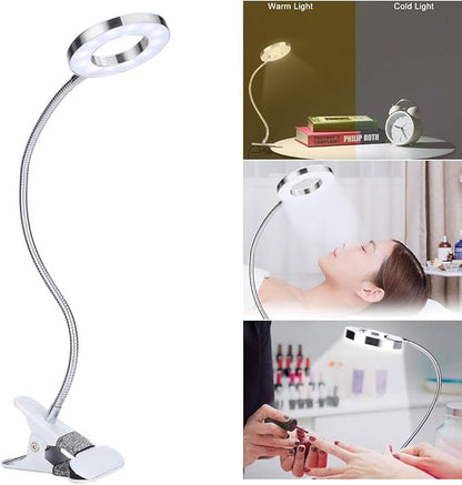 ANGGREK 360 Clip-On Desk Lamp, Flexible USB LED Lamp Gooseneck Light with 2-Color Mode and 2-Level Dimmer Eye Care Book Light Bed Lamp 7W - LeafyLoom