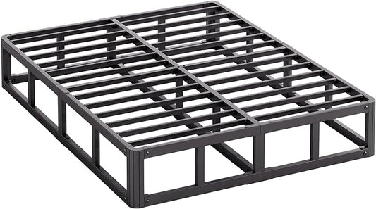 King Bed Frame, 9 Inch High Metal Box Spring with More Steel Slats Support, Sturdy Platform Bedframe Low to Floor, 3500 Lbs Weight Capacity Heavy Duty Mattress Base, Easy Assembly, Black - LeafyLoom