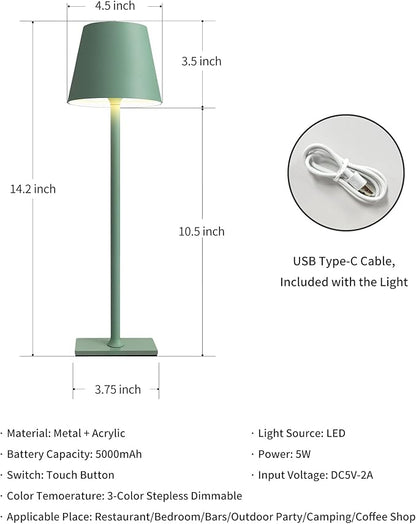 KDG 2 Pack Cordless Table Lamp,Portable LED Desk Lamp, 5000mAh Battery Operated, 3 Color Stepless Dimming Up, for Restaurant/Bedroom/Bars/Outdoor Party/Camping/Coffee Shop Night Light(Green) - LeafyLoom