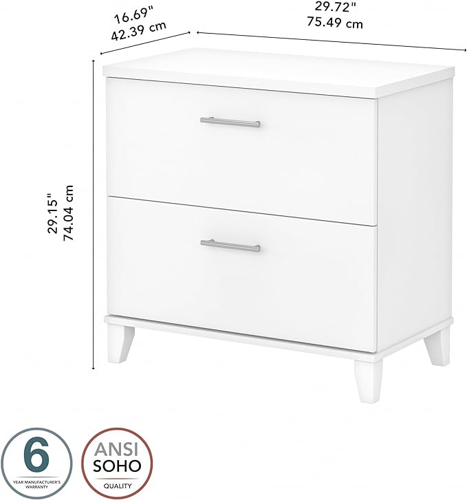 Bush WC81980 Somerset 2-Drawer Lateral File Cabinet, Letter/Legal, White, 30-Inch - LeafyLoom