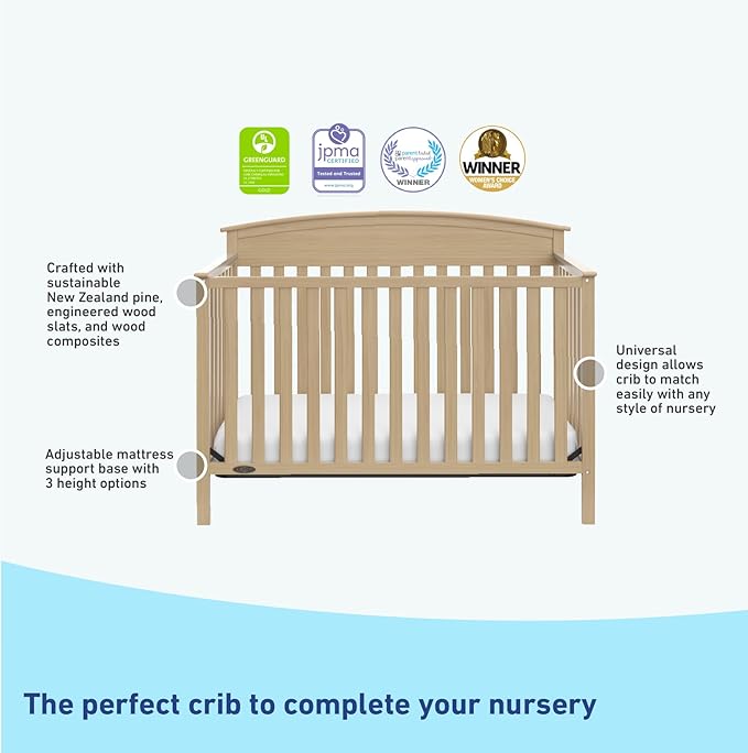 Graco Benton 5-in-1 Convertible Crib (Driftwood) – GREENGUARD Gold Certified, Converts from Baby Crib to Toddler Bed, Daybed and Full-Size Bed, Fits Standard Full-Size Crib Mattress - LeafyLoom