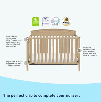 Graco Benton 5-in-1 Convertible Crib (Driftwood) – GREENGUARD Gold Certified, Converts from Baby Crib to Toddler Bed, Daybed and Full-Size Bed, Fits Standard Full-Size Crib Mattress - LeafyLoom