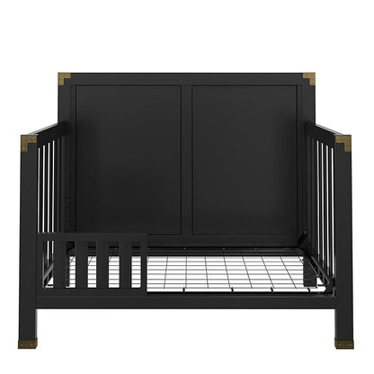 Baby Relax Miles 5-in-1 Convertible Crib, Solid Pine Wood, Black - LeafyLoom