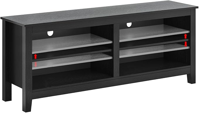 TV Stand for 65 inch TV with Storage,Modern TV Entertainment Center for Bedroom,TV Media Console Table with 4 Open Storage Shelve,55 inch Wood TV Cabinet Black - LeafyLoom