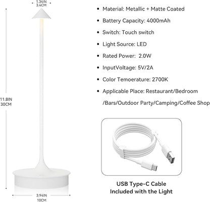 Set of 2 Cordless Table Lamp Rechargeable, Battery Operated Desk Lamp, 4000mAh LED Touch Lamp, Dimmable Portable Outdoor Waterproof Wireless Table Light for Restaurants/Bars/Outdoor(1PC, White) - LeafyLoom