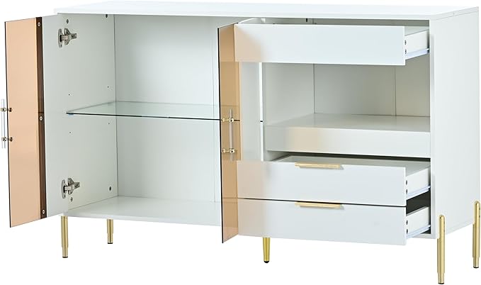 Merax Sideboard Buffet Cabinet with Storage, Light Luxury Style with Acrylic Doors & 3 Drawers, White - LeafyLoom