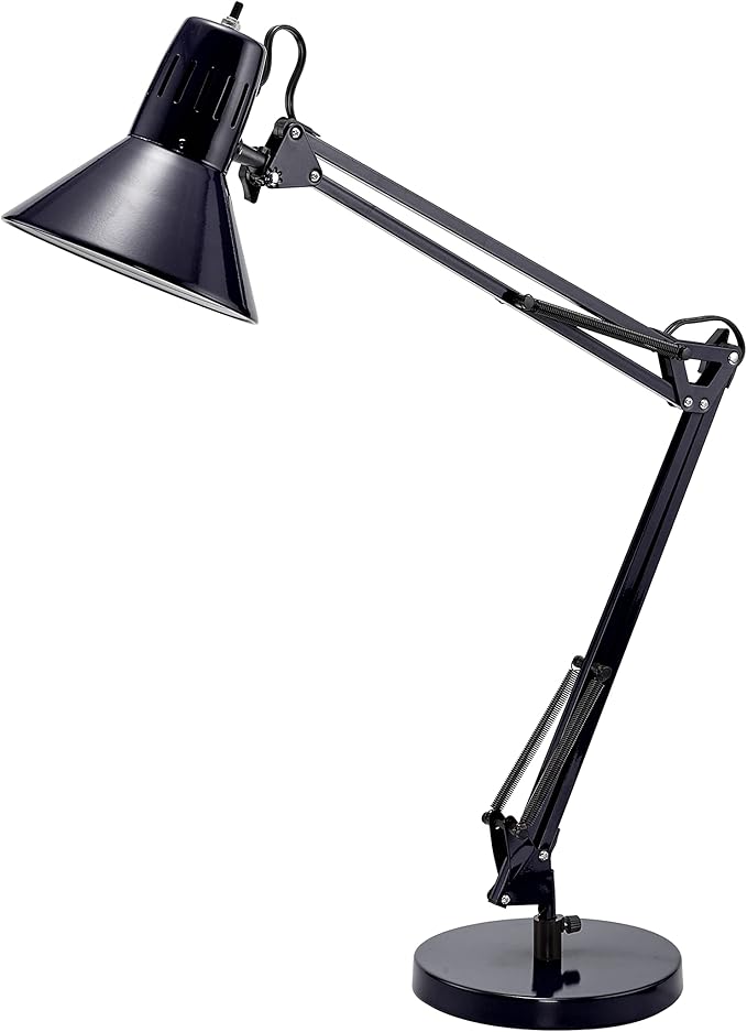 Bostitch Office VLF100D Swing Arm Desk Lamp, Metal, 36" Reach with Multi-Joint Adjustment, Includes Replaceable LED Bulb (VLF), Black - LeafyLoom