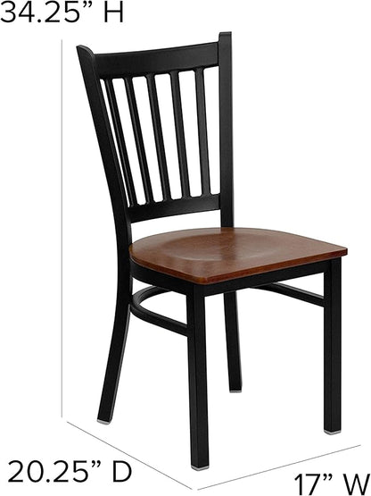 Flash Furniture HERCULES Series Black Vertical Back Metal Restaurant Chair - Cherry Wood Seat - LeafyLoom