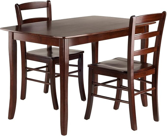 Winsome Inglewood 3-PC Set Table w/ 2 Ladderback Chairs Dining, Walnut - LeafyLoom