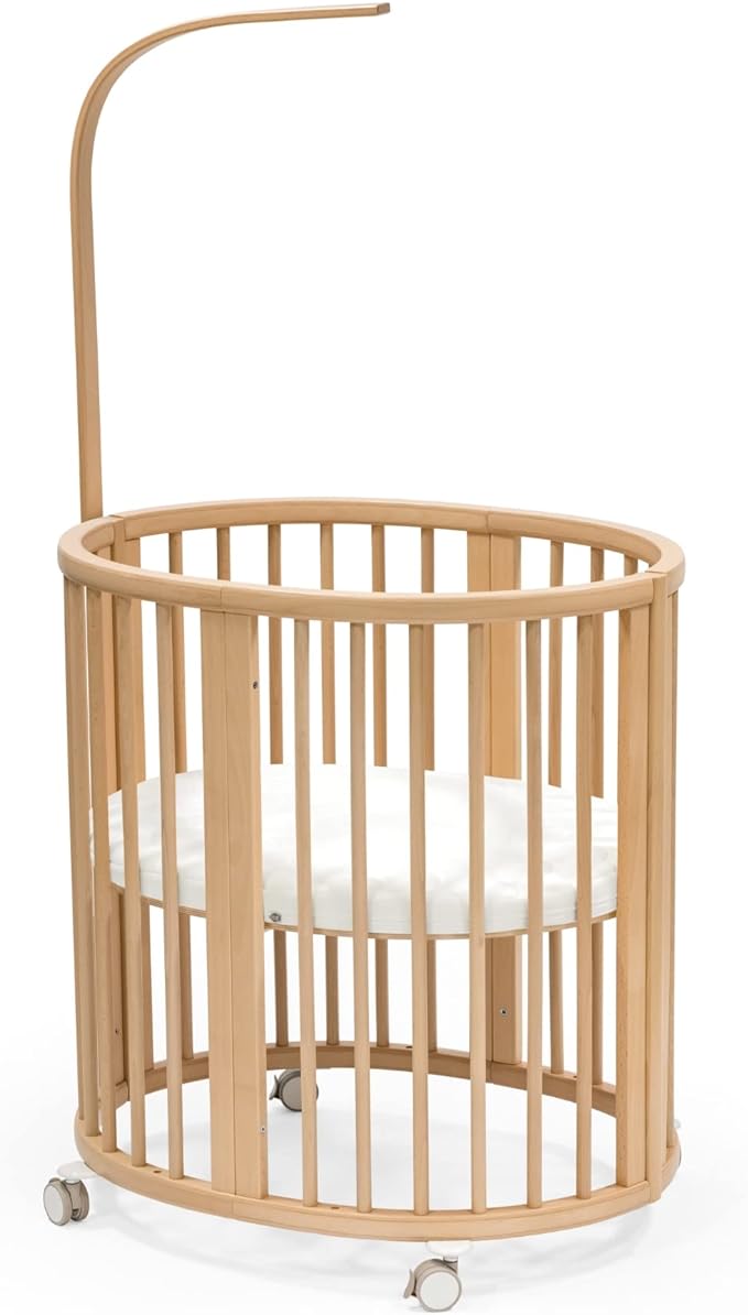 Stokke Sleepi Mini Bundle, Natural - includes Crib/Bed, Mattress & Drape Rod - Suitable for Ages 0-5 Years Old - Adjustable & Stylish - LeafyLoom