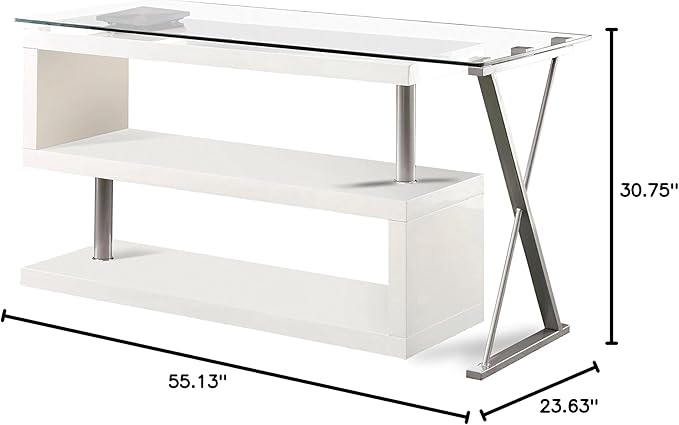 Furniture of America Lilliana Swivel Glass Top S-Shaped Writing Desk for Home Office, Studying Room, White - LeafyLoom