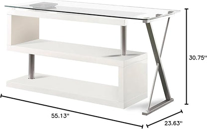 Furniture of America Lilliana Swivel Glass Top S-Shaped Writing Desk for Home Office, Studying Room, White - LeafyLoom