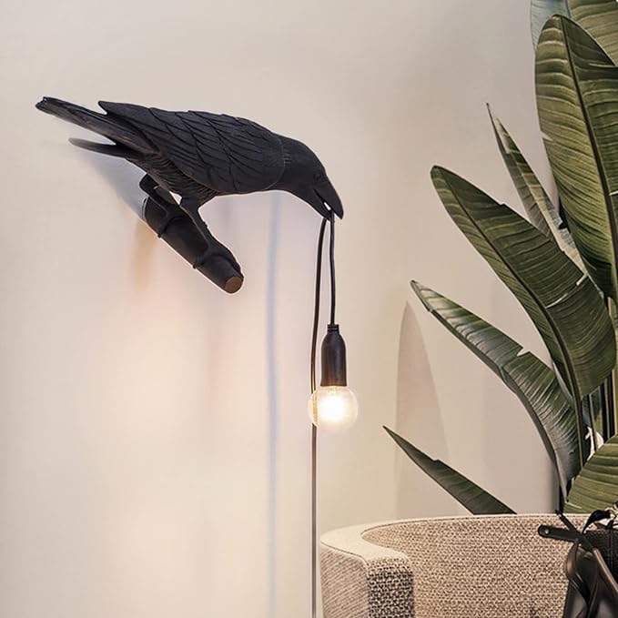 Raven Desk Lamp, Raven Lamp, Bird Lamp, Resin LED Bird Lamp for Bedroom/Office/Living Room/Farmhouse Art Deco with Plug (Left) - LeafyLoom