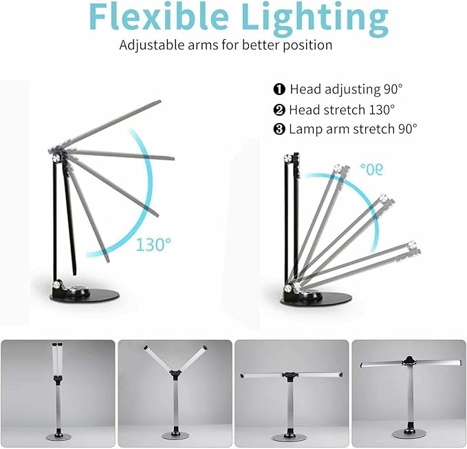 LED Desk Lamp Dimmable Table Lamp, LED Desk Lighting with USB Charging Port, 10W Foldable Rotatable Desk Lights, Touch Control Adjustable Office Lamp with Adapter for Reading - LeafyLoom