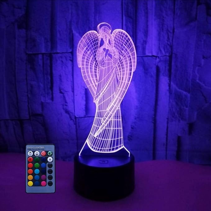 3D Angel Night Light Illusion Lamp 7/16 Color Change LED Lamp USB Power Remote Control Table Gift Kids Gifts Decor Decorations Christmas Valentines Gift - LeafyLoom