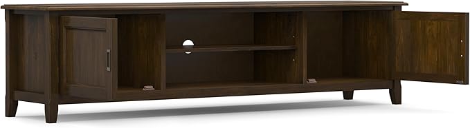 SIMPLIHOME Burlington SOLID WOOD Wide Transitional Media Stand for TVs up to 80 inches for The Living Room and Entertainment Center, 72 inch, Mahogany Brown - LeafyLoom