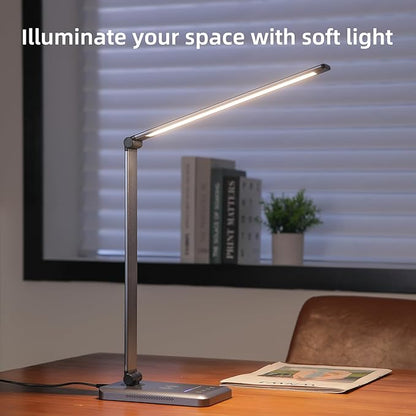 LED Desk Lamp with Wireless Charger, Dimmable Table Lamp Reading Lamp with USB Charging Port, 5 Lighting Modes, Auto-Off Timer, Study Lamp, Eye-Caring Office Lamp with Night Light - LeafyLoom