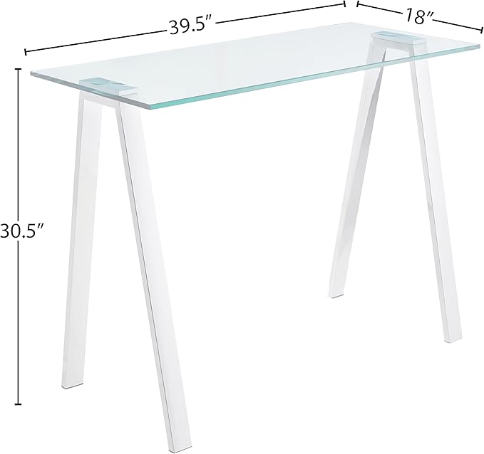 Cortesi Home Trixie Glass Top Desk/Console Table with Stainless Steel Frame, 40" - LeafyLoom