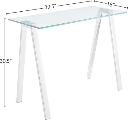 Cortesi Home Trixie Glass Top Desk/Console Table with Stainless Steel Frame, 40" - LeafyLoom